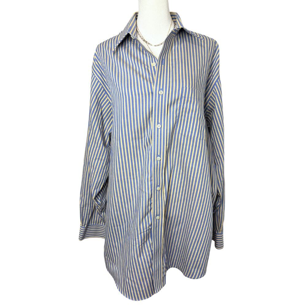 Brooks Brothers 346 Striped Button Down Blue Yellow Oversized Shirt 16.5